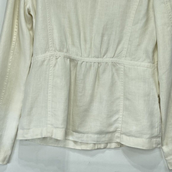 H&M Womens Jacket Blazer Sz 6 Linen Beige Button Front Long Sleeve - Picture 11 of 16
